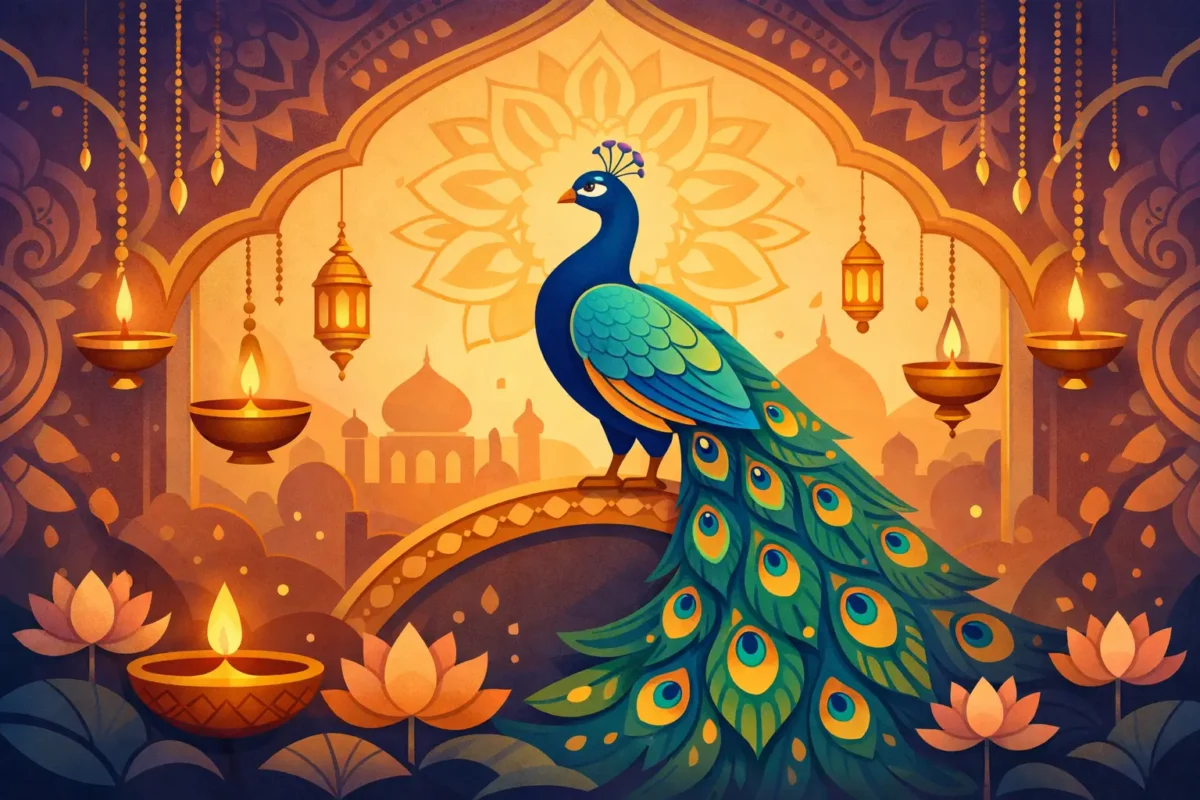 Custom Mural Wallpaper Indian Theme for Deepavali - Peacock