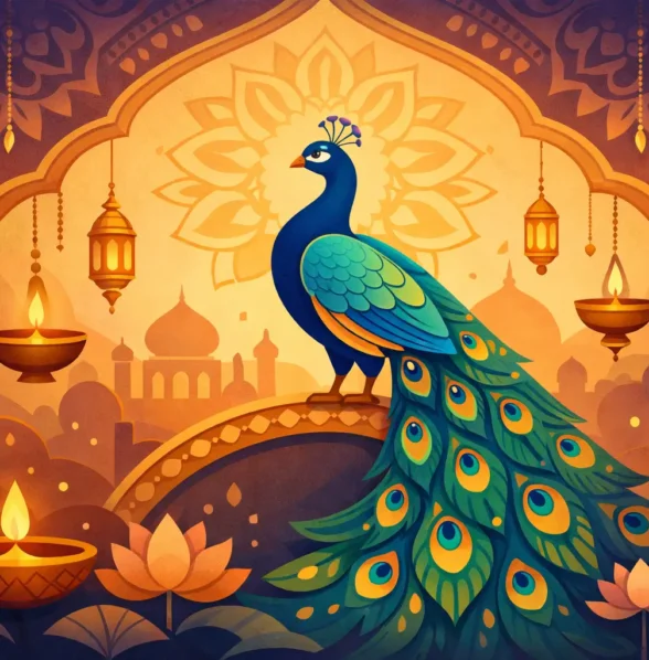 Custom Mural Wallpaper Indian Theme for Deepavali - Peacock
